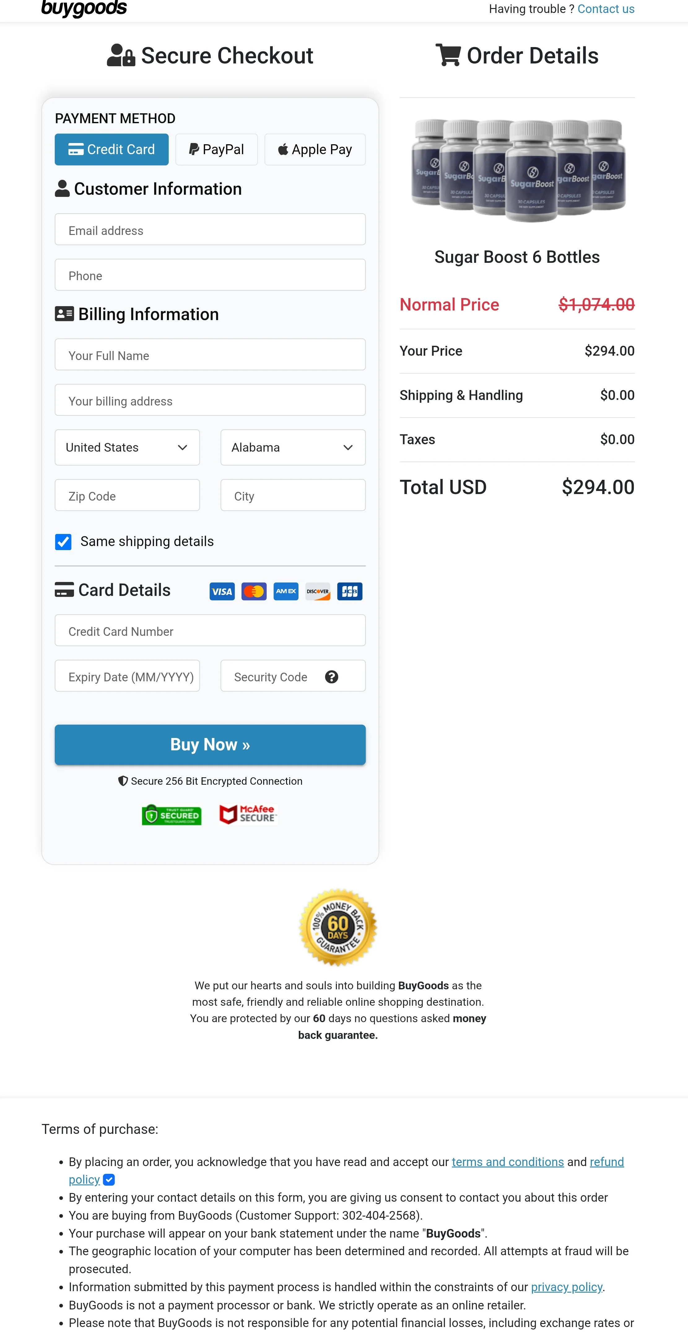 SugarBoost order form